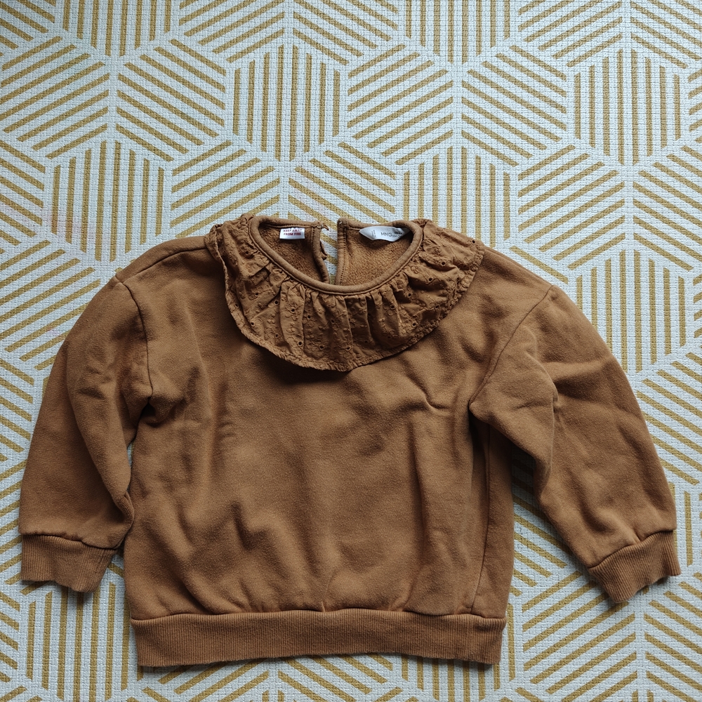 Mango Girl's Tan/Brown Sweatshirt With Embroidered Collar 3-4y 4T Used